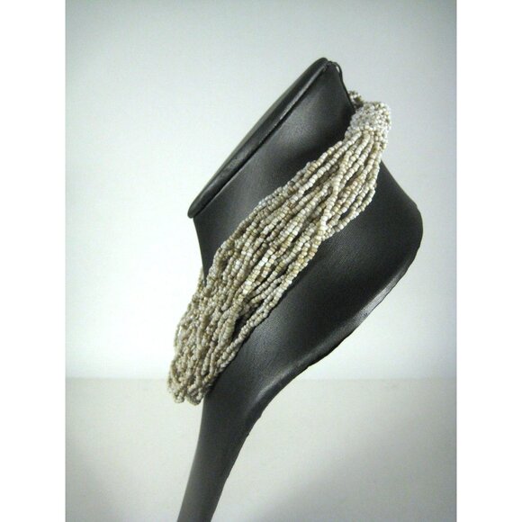 Vintage Glass Seed Bead Multi Strand Necklace Neutral Bohemian Statement 20 in - Picture 5 of 8